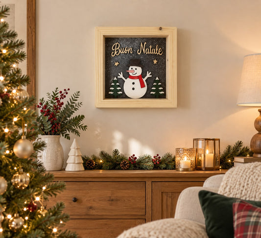 Quadro natalizio con pupazzo di neve