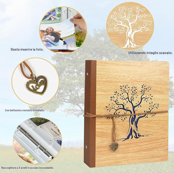 Album fotografico con incisione in legno