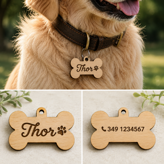 Medaglietta cane in legno personalizzabile