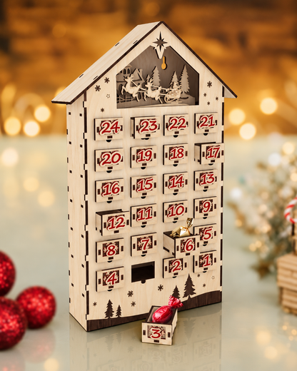 Calendario dell’avvento in legno con 24 cassettini