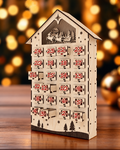 Calendario dell’avvento in legno con 24 cassettini