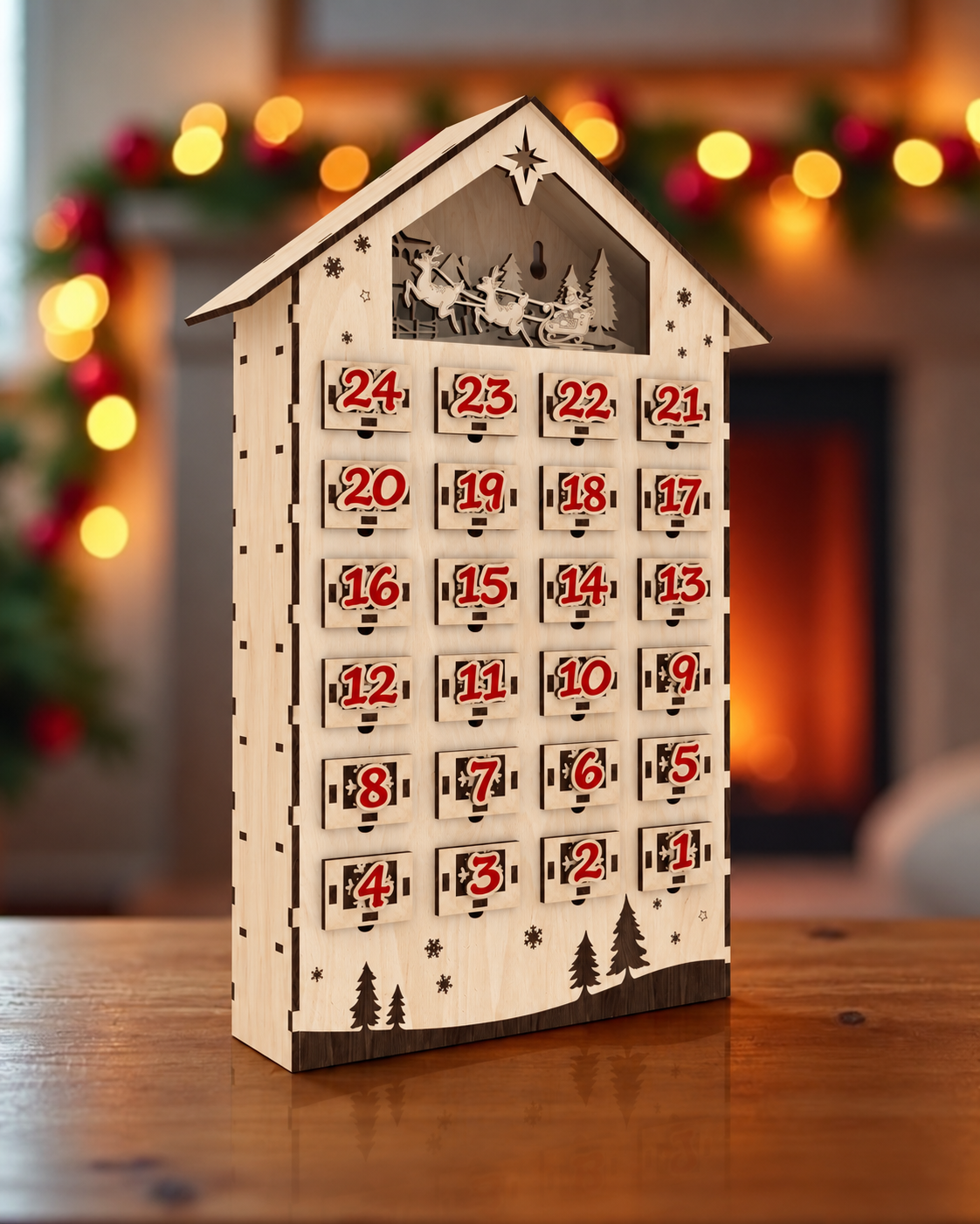 Calendario dell’avvento in legno con 24 cassettini
