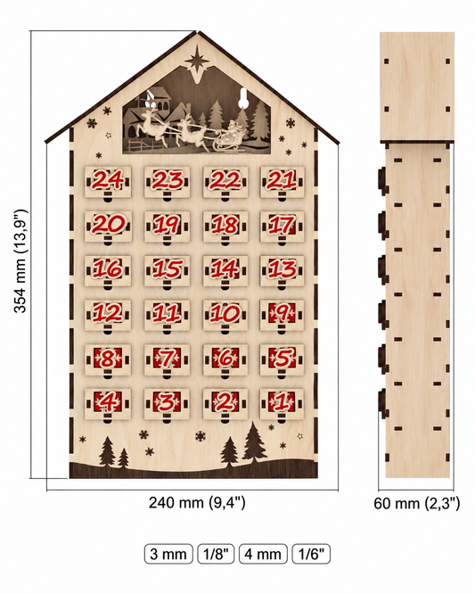 Calendario dell’avvento in legno con 24 cassettini