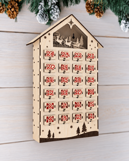 Calendario dell’avvento in legno con 24 cassettini