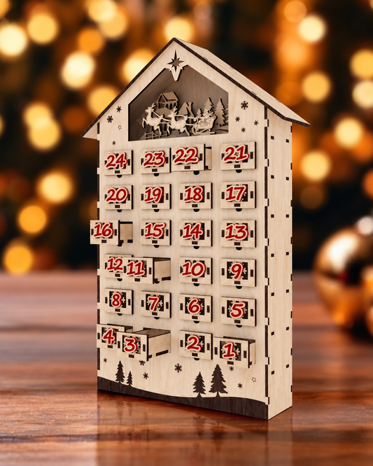 Calendario dell’avvento in legno con 24 cassettini
