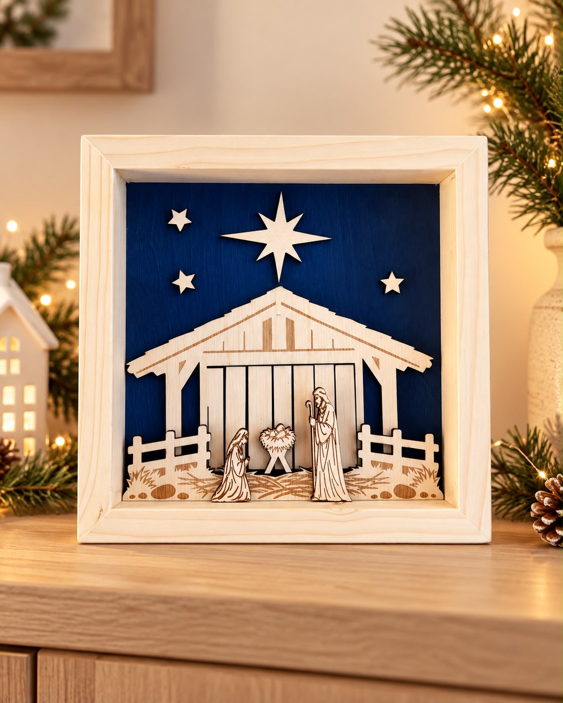 Quadro presepe in legno Natività