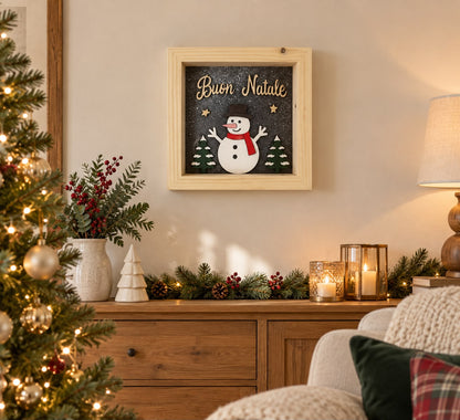 Quadro natalizio con pupazzo di neve