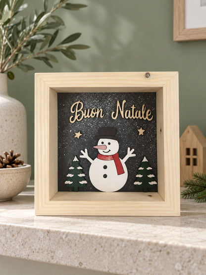 Quadro natalizio con pupazzo di neve